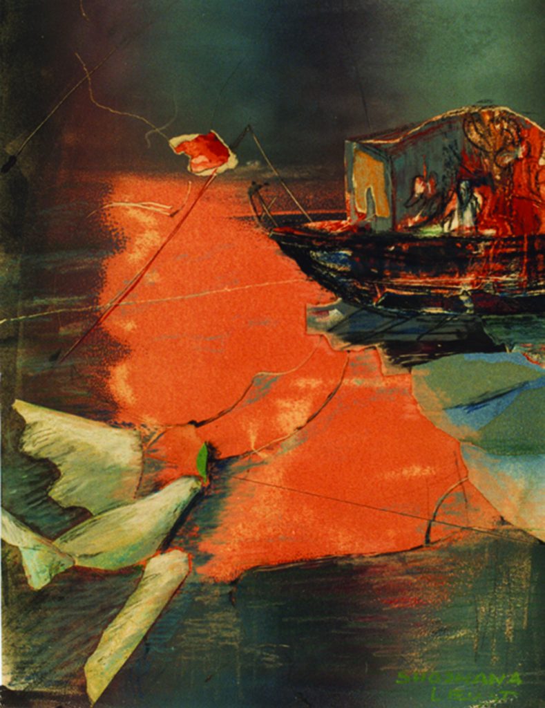 Noach Ark,2-st of du, collage, 76 ^53, oil on paper, 1989